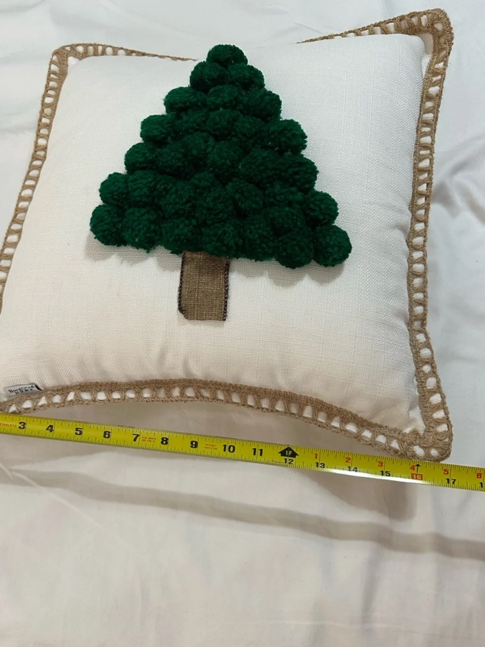 NORDECO HOME CHRISTMAS TREE THROW PILLOW POM POM FARMHOUSE HOLIDAY DECOR